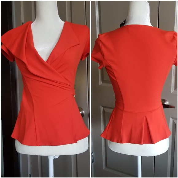 bebe Tops - ️NWT, BEBE CASCADE NECK PEPLUM TOP (XS)